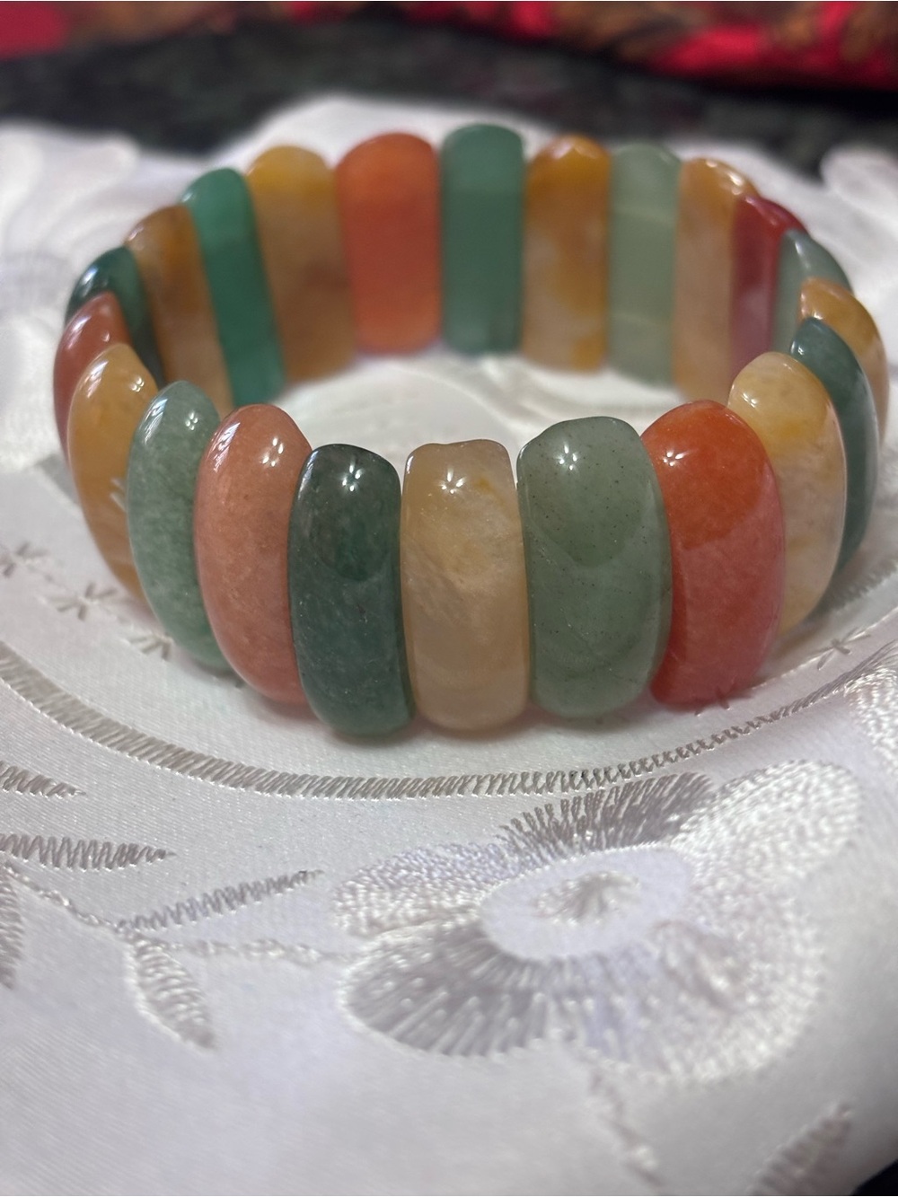 Multicolor Polished Jade Stretch Bracelet